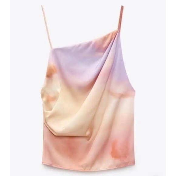 Zara Tie Dye Satin Effect Draped Top, NWT S - Picture 5 of 9